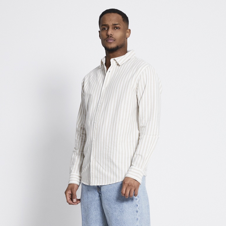 Linen blend shirt "Lucas Stripe" Light Beige